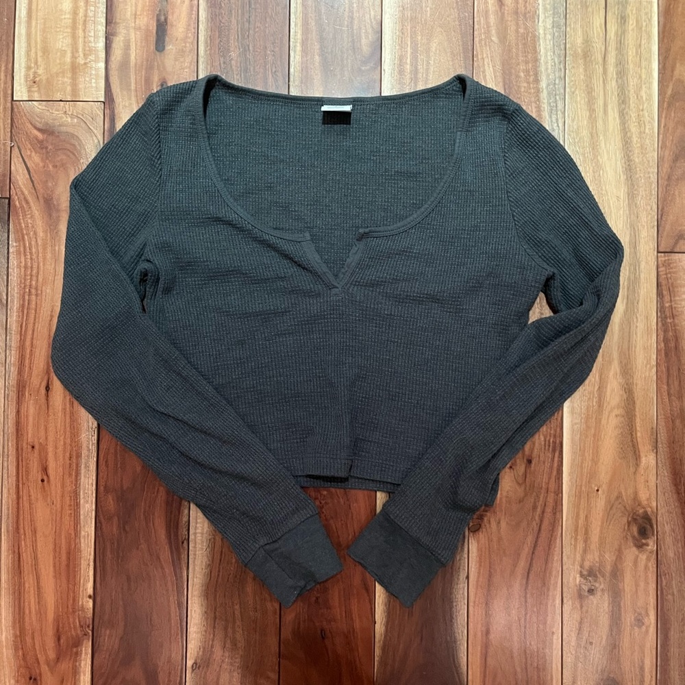 Aritzia TNA waffle knit blue green crop long sleeve
